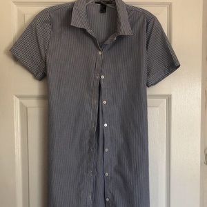 Blue and white pinstripe dress